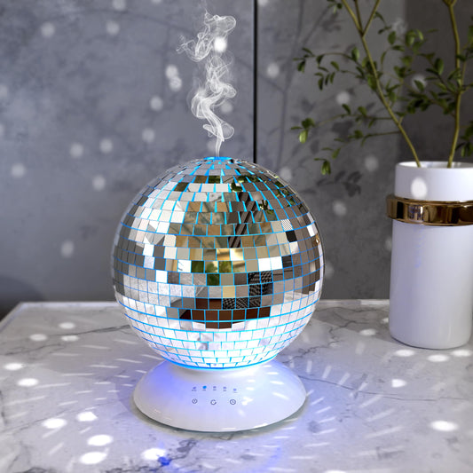 Mirror Essential Oil Diffuser Rotating, 14 Ligth Modes 4 Timer Setting Aromatherapy Diffuser, Cute Home Disco Decor Great Decoration and Accessories for Disco Party, Room, Office